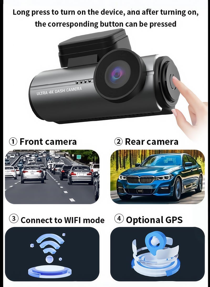 Generic Dash Cam 4K Front, Built-in WiFi Dash Camera for Cars, GPS,3''IPS Screen Dashcam with APP, 170°Wide Angle, 24H Parking Monitor, Night Vision, WDR, G-Sensor, Free 128G SD Card  - Image 2