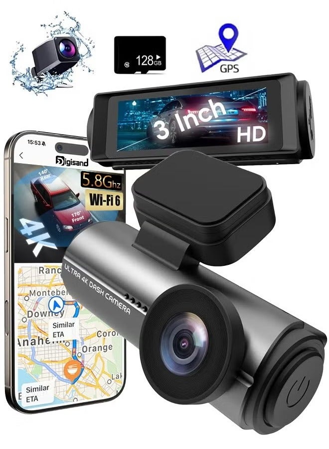 Generic Dash Cam 4K Front, Built-in WiFi Dash Camera for Cars, GPS,3''IPS Screen Dashcam with APP, 170°Wide Angle, 24H Parking Monitor, Night Vision, WDR, G-Sensor, Free 128G SD Card  - Image 1