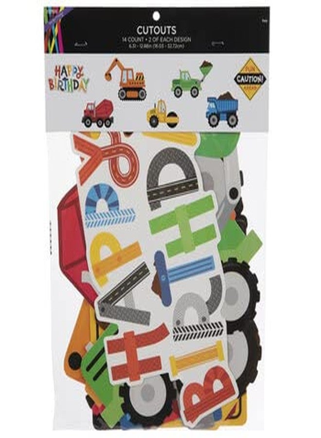 Show-Offs Construction Birthday Party Cutouts - 14 Pieces, Red, Green, Blue, Paper & Metal, Cartoon Pattern - Image 2