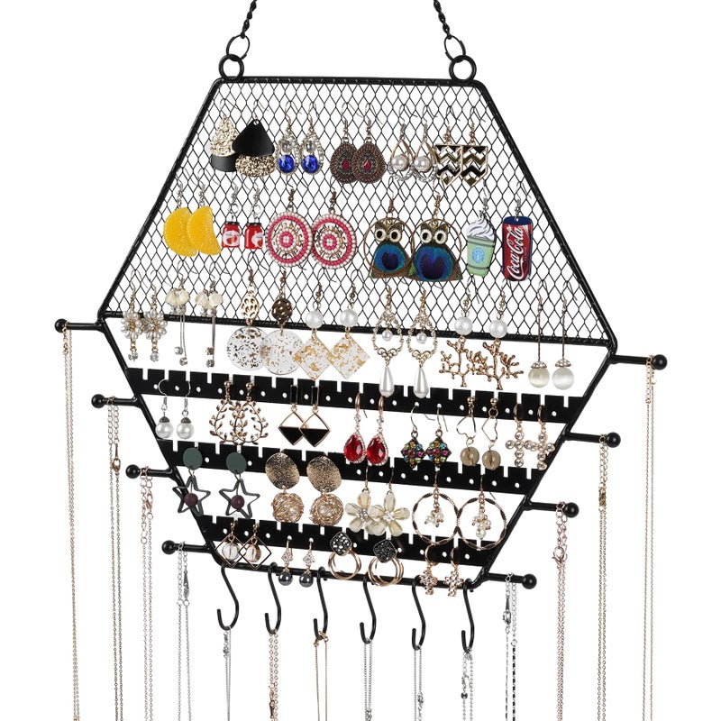 handrong Hexagon Earring OrganizerWall Earring OrganizerWall Mount Earring OrganizerHanging Earring Holder Organizer Wall Jewelry OrganizerWall Mounted Jewelry Organizer Black