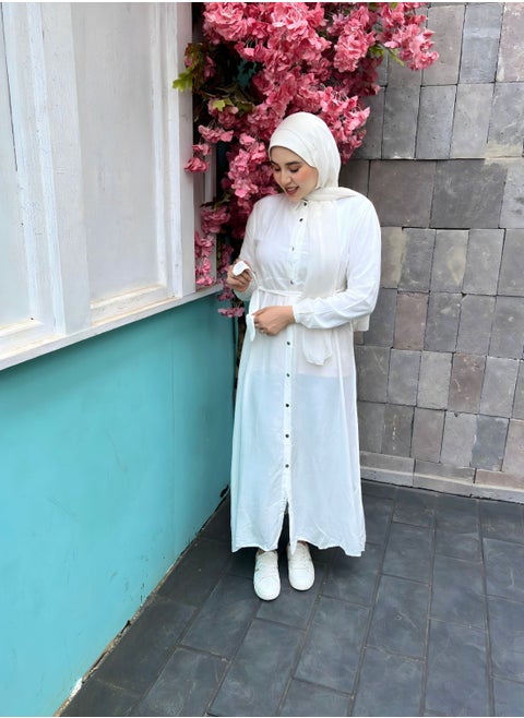 White Turn Down Collar Simple Buttoned Dress