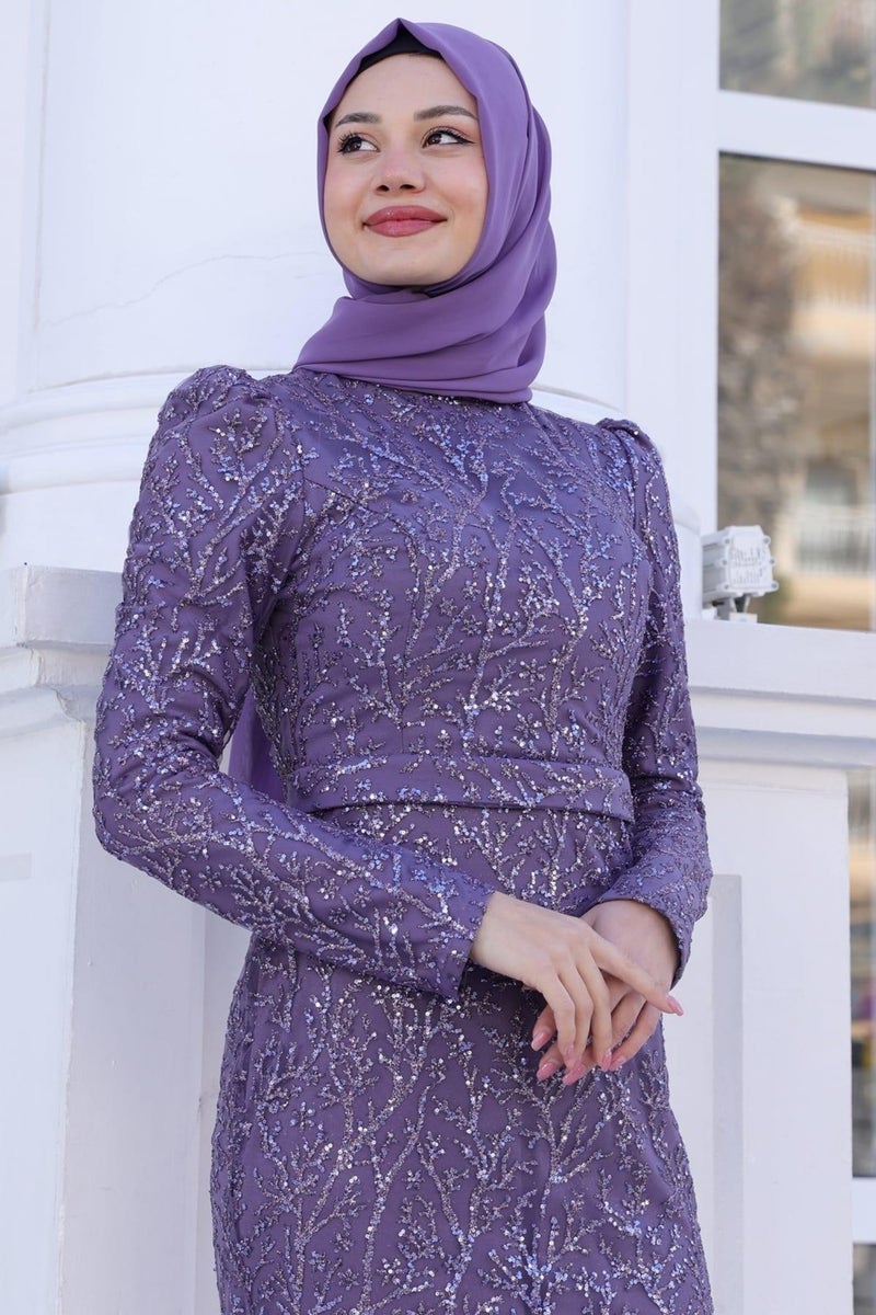 Esilanur Tuana Hijab Evening Dress Lavender  - Image 1