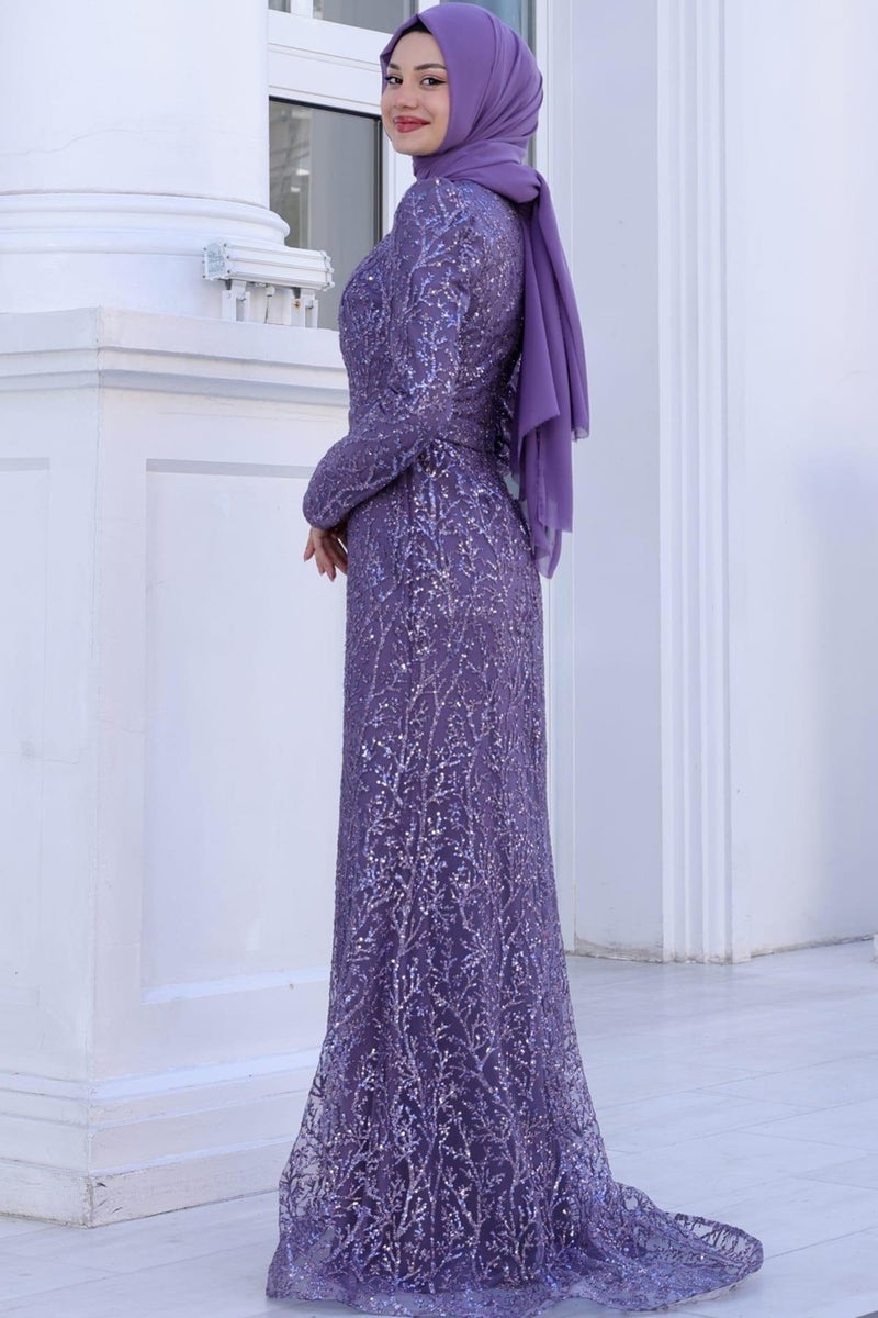 Esilanur Tuana Hijab Evening Dress Lavender  - Image 3