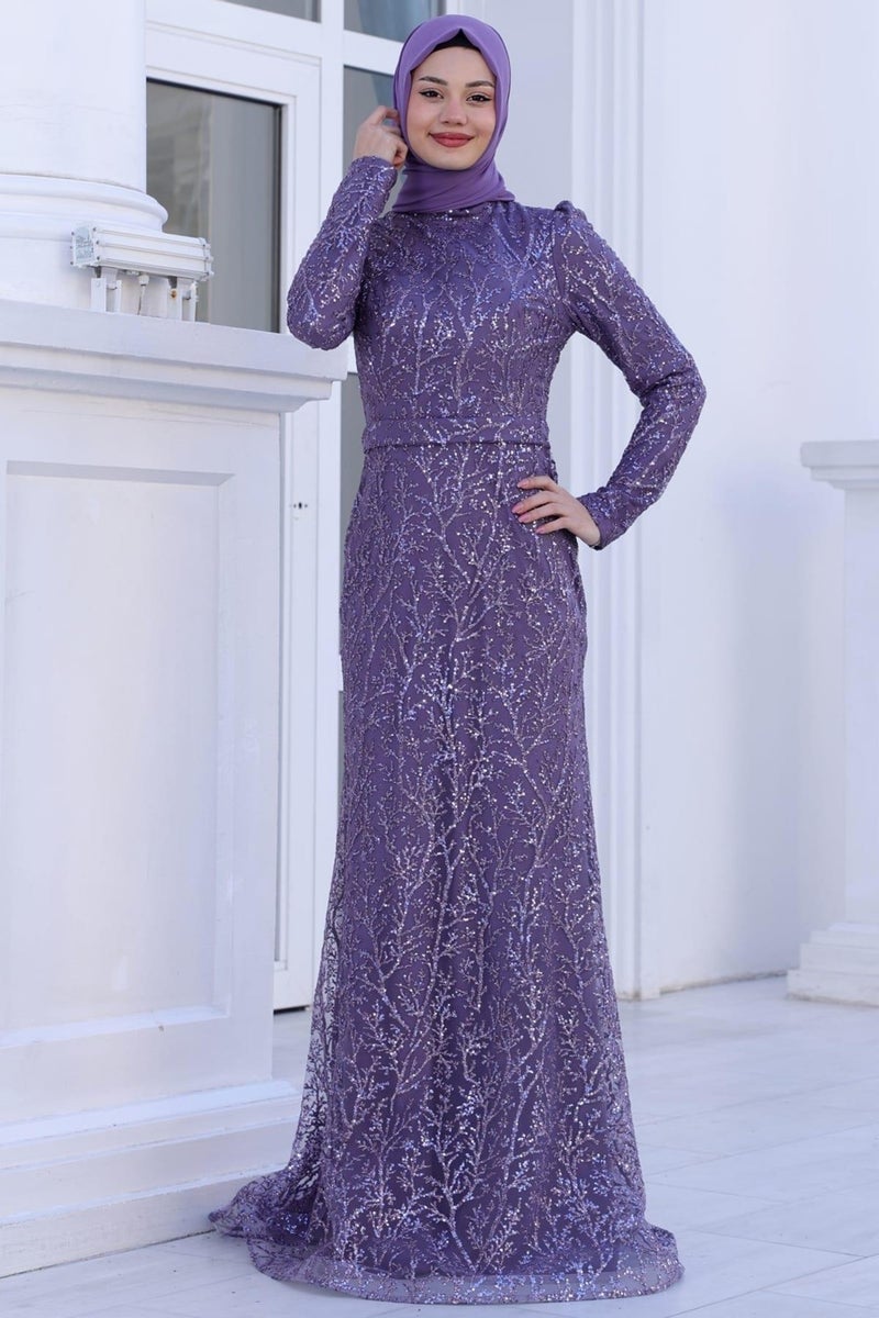 Esilanur Tuana Hijab Evening Dress Lavender  - Image 2