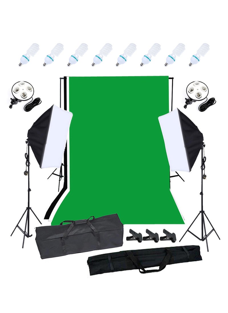 Mi VAZA - Photography Fill Light Set - Studio Photography Lighting Kit - 135W Light Bulb - 2X2m Background Stand - Softbox Lighting Kit - 3PCS Backdrops (White/Black/Green) Screen for Photo, Video, Portrait and Live - Image 1