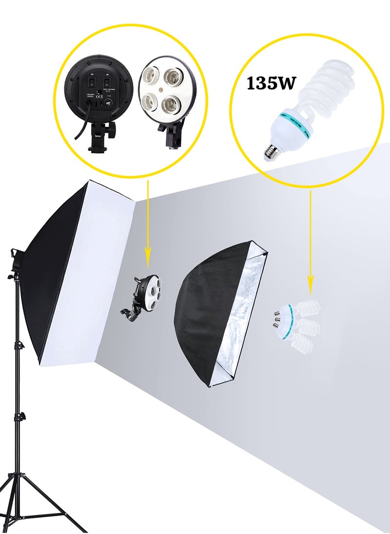 Mi VAZA - Photography Fill Light Set - Studio Photography Lighting Kit - 135W Light Bulb - 2X2m Background Stand - Softbox Lighting Kit - 3PCS Backdrops (White/Black/Green) Screen for Photo, Video, Portrait and Live - Image 1