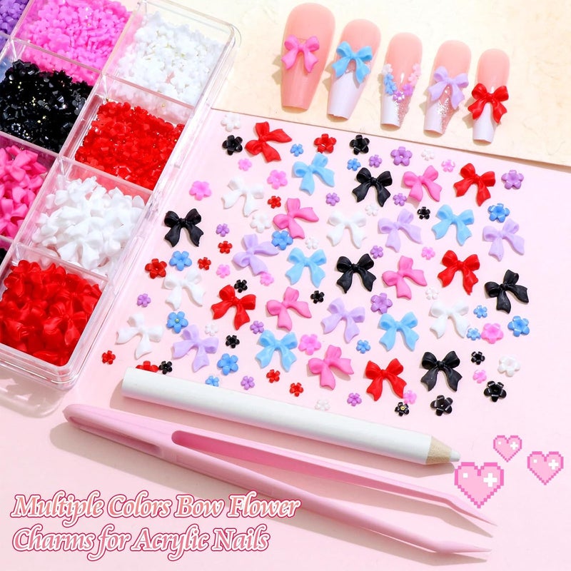BELICEY 3D Nail Charms Mix Color Bow Charms for Nails Colorful Acrylic Tiny Blossom Flower Nail Art Charms Flatback Pearls AB Crystal Rhinestones Gems for Women DIY Nail Art Design Manicure Crafts - Image 4