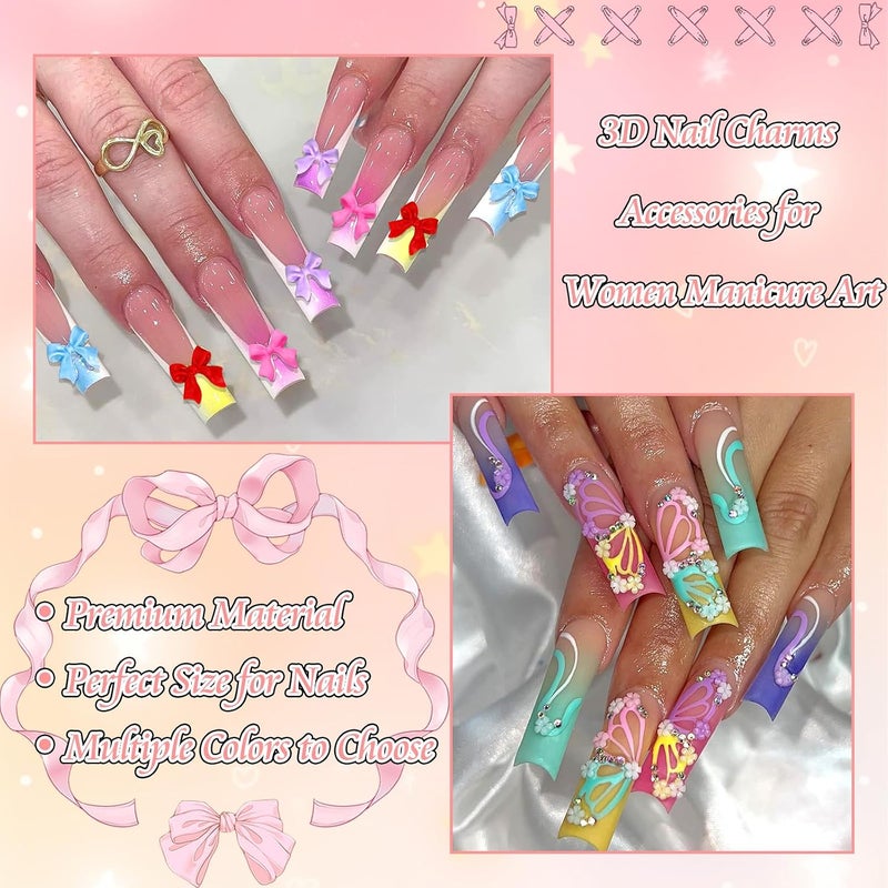 BELICEY 3D Nail Charms Mix Color Bow Charms for Nails Colorful Acrylic Tiny Blossom Flower Nail Art Charms Flatback Pearls AB Crystal Rhinestones Gems for Women DIY Nail Art Design Manicure Crafts - Image 5