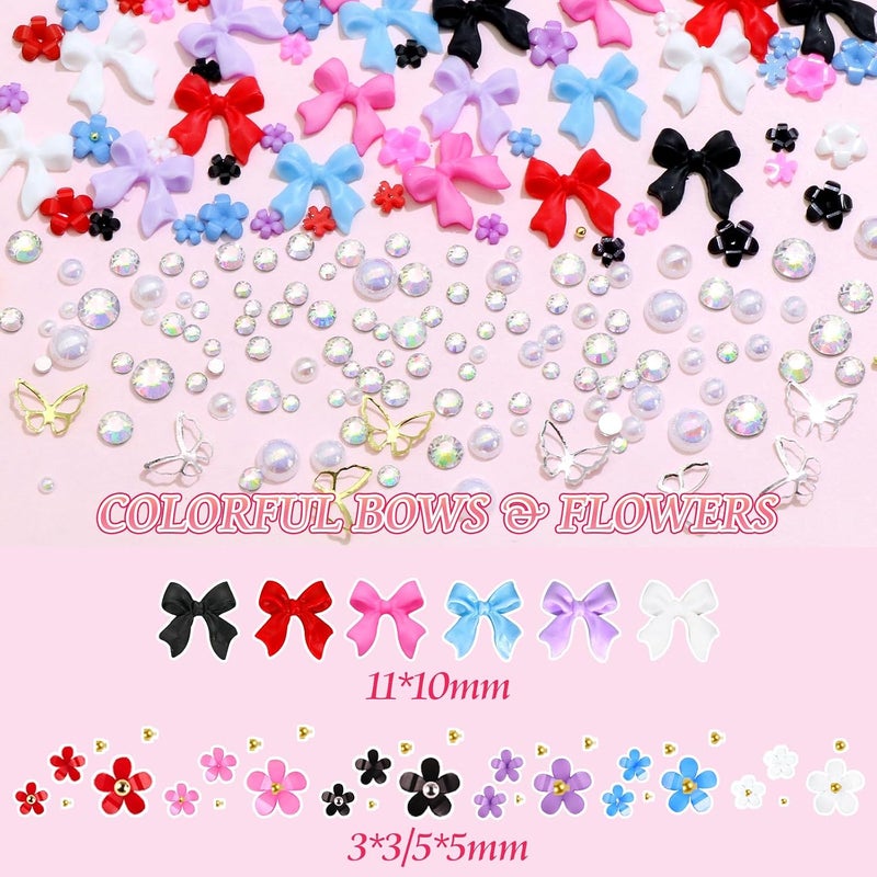 BELICEY 3D Nail Charms Mix Color Bow Charms for Nails Colorful Acrylic Tiny Blossom Flower Nail Art Charms Flatback Pearls AB Crystal Rhinestones Gems for Women DIY Nail Art Design Manicure Crafts - Image 3
