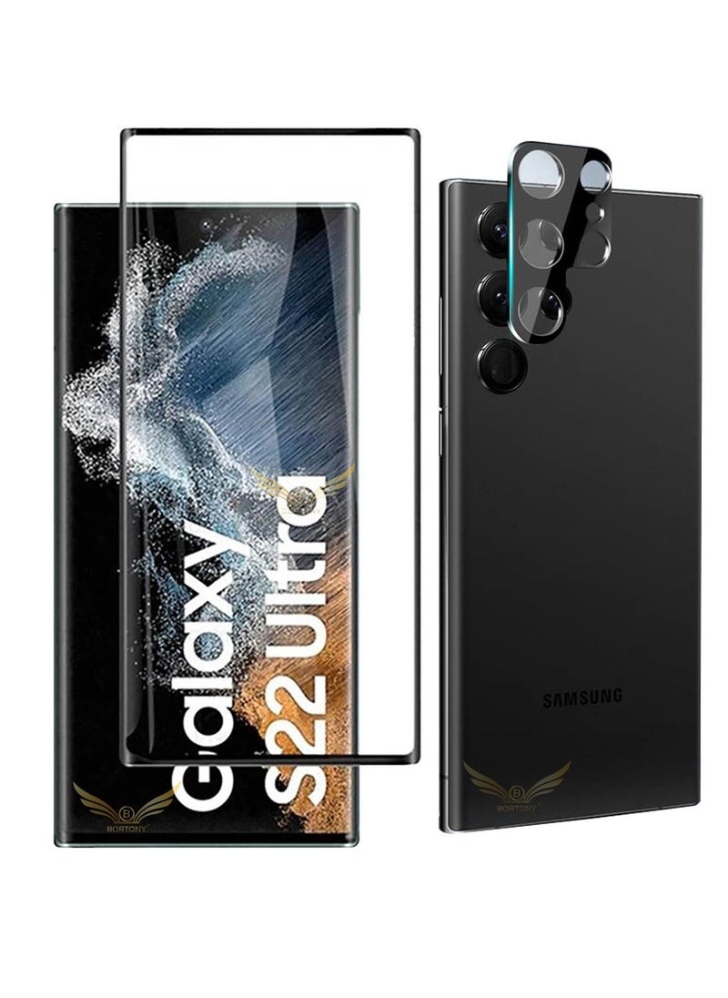 BORTONY Galaxy S22 Ultra Screen Protector [1+1 Pack] Camera Lens Protector, Fingerprint Unlock Support, HD Tempered Glass, Touch Sensitive, Anti Scratch, for Samsung S22 Ultra 5G Glass  - Image 1