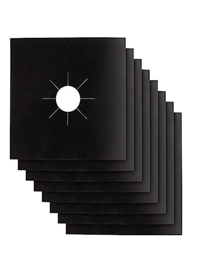 إيونتو واقيات موقد الغاز (عبوة من 8 قطع) - أغطية غير لاصقة قابلة لإعادة الاستخدام، بطانات مقاومة للحرارة من مادة PTFE، سهلة التنظيف وآمنة للاستخدام في غسالة الأطباق، ملحقات مطبخ (أسود) - Image 1