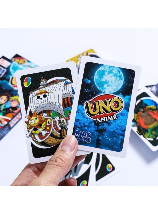 Anime UNO Card Game, Anime Character Themed Collector Deck 112 Cards with Character Images, Including One Piece, Naruto, Dragon Ball, Demon Slayer 4 styles, Gift for Kid, Family and Adult Game Night