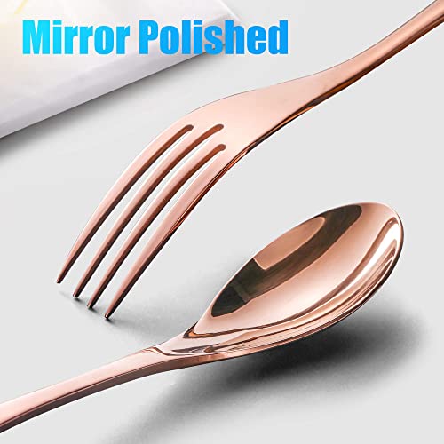 Lemeya 24 Pieces Silverware Set with Steak Knives,Heavy Duty 18/10 Stainless Steel Flatware Set with Forged Stand Knives,Modern Cutlery,Mirror Polished,Dishwasher Safe (Rose gold, 24 Pieces Set) - Image 4