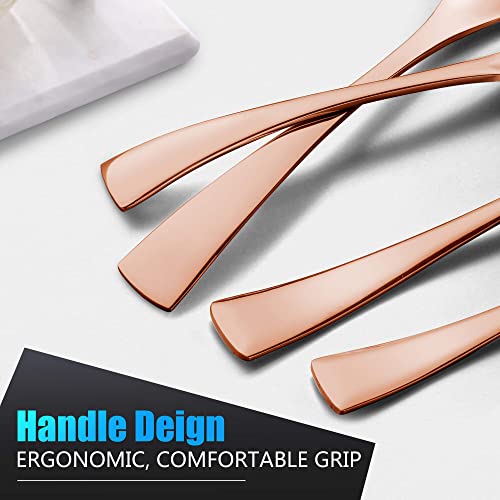 Lemeya 24 Pieces Silverware Set with Steak Knives,Heavy Duty 18/10 Stainless Steel Flatware Set with Forged Stand Knives,Modern Cutlery,Mirror Polished,Dishwasher Safe (Rose gold, 24 Pieces Set) - Image 5