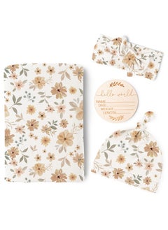 Konssy Baby Girl Newborn Receiving Blanket With Matching Headband And Beanie Set Baby Swaddle Nursery Swaddle Wrap  - Image 1