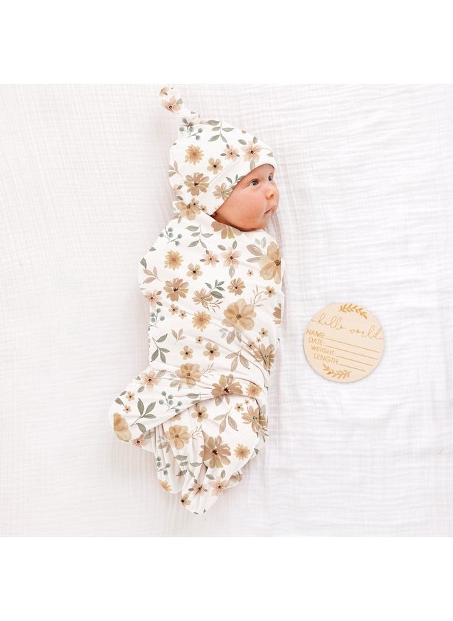 Konssy - Baby Girl Newborn Receiving Blanket With Matching Headband And Beanie Set Baby Swaddle Nursery Swaddle Wrap - Image 1