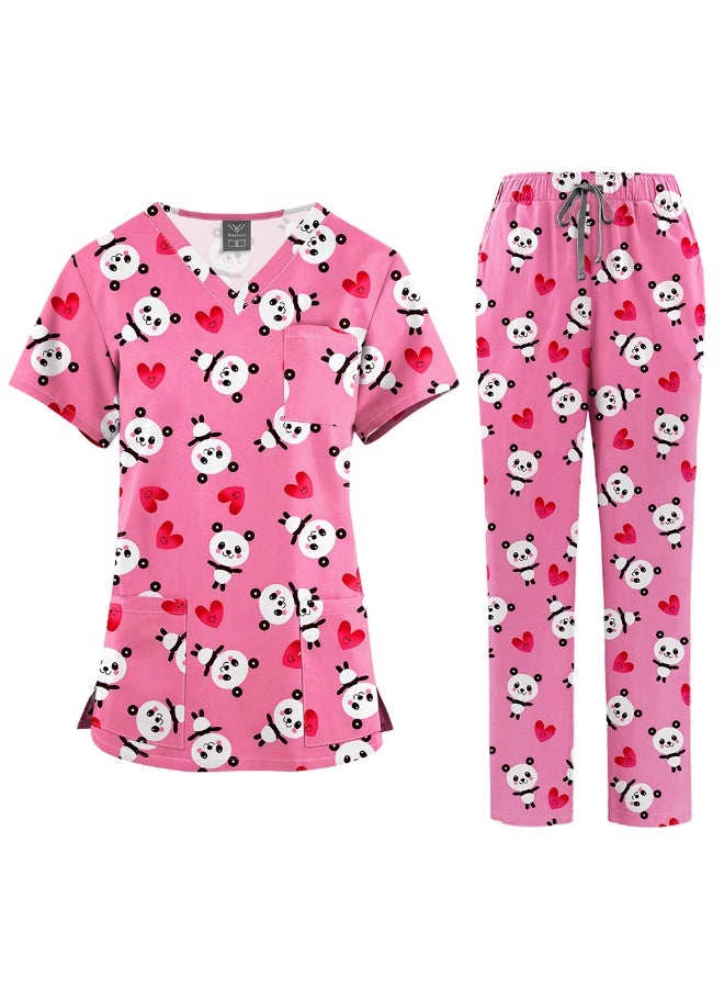 NIBEMINENT Surgical Uniforms Women Printed Medical Scrub Set Beauty Salon Workwear Pet Clinical Scrubs Top + Pant Doctor Nursing Tunic Suit - Image 1