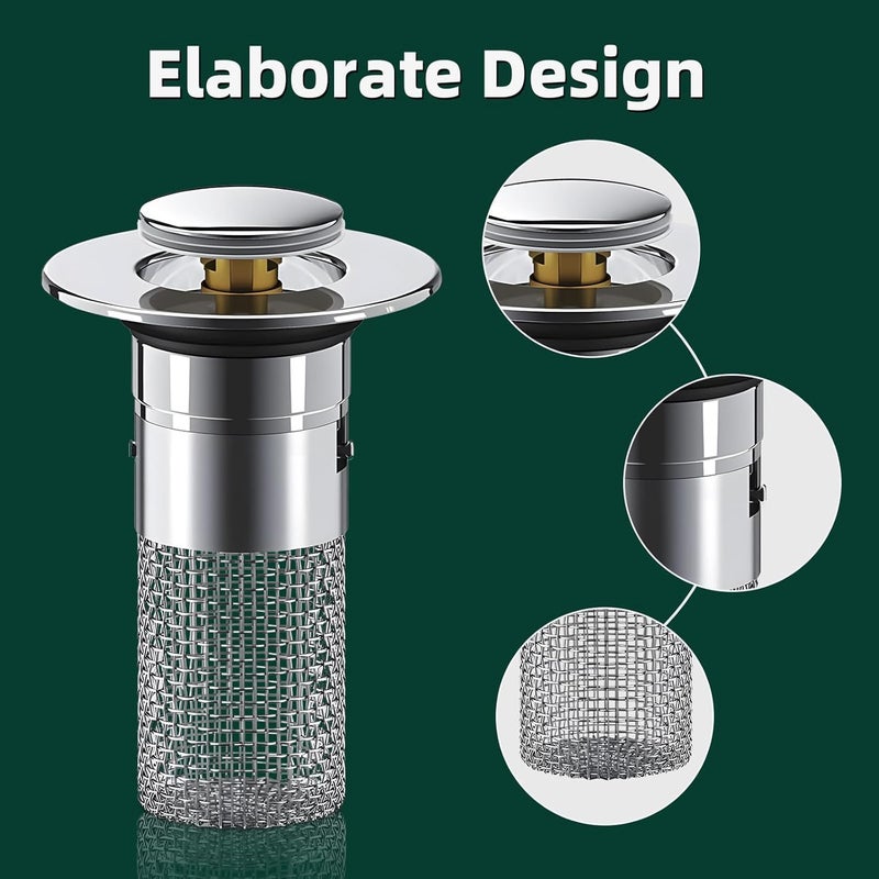 Yopple Yopple Universal Bathroom Sink Stopper Hair Catcher PopUp Sink Drain Filter with Removable Stainless Steel Basket AntiClog Sink Strainer for Kitchen Bathroom Sink Drain  - Image 3