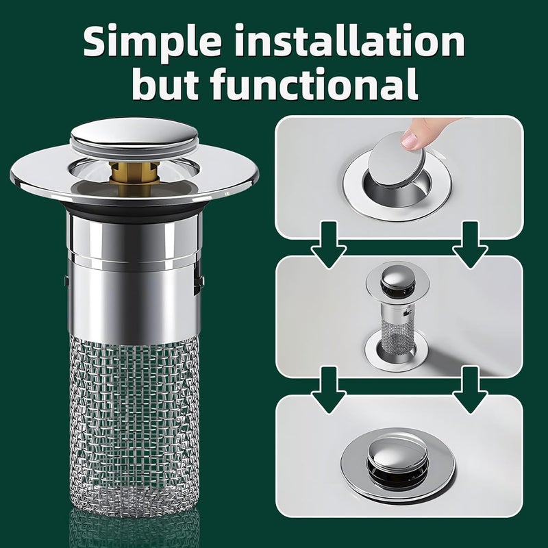 Yopple Yopple Universal Bathroom Sink Stopper Hair Catcher PopUp Sink Drain Filter with Removable Stainless Steel Basket AntiClog Sink Strainer for Kitchen Bathroom Sink Drain  - Image 4