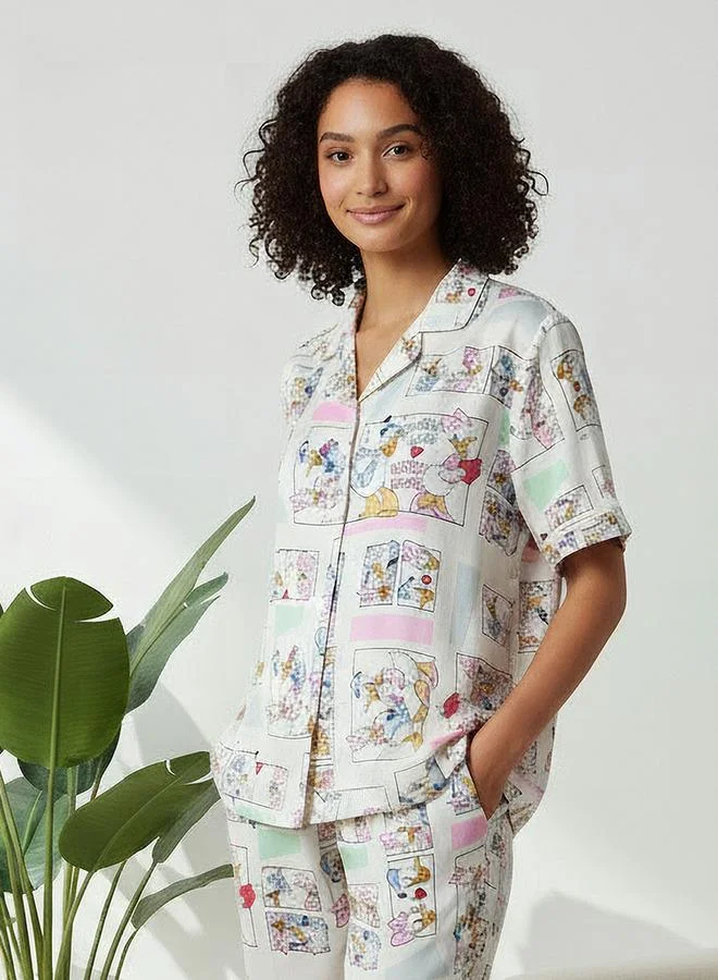 Splash FAV Pyjama Set Button-Down Shirt & Trousers Viscose