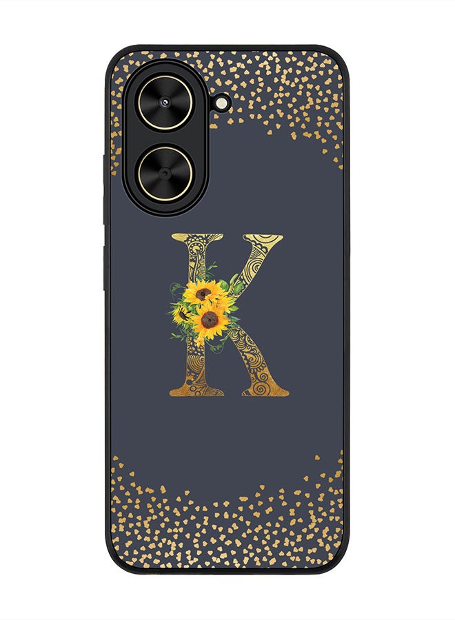 Stylizedd For Xiaomi Poco C71 / Redmi A5 4G Case,Slim fit Camera Protection, Shockproof Thin Phone cover  - Custom Floral Monogram - K  (Grey )
