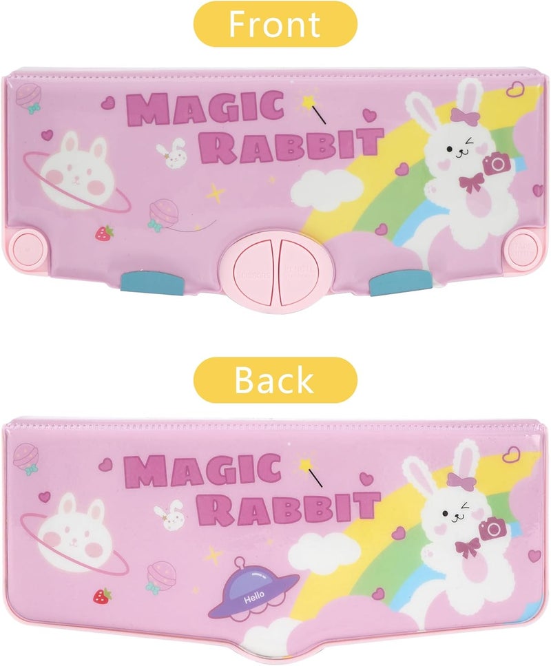 Minache Multifunction Pencil Case, Pencil Box with 2 Compartments for Students - Cartoon Pattern Stationery Set with Pop Out Scissors and Pencil Sharpener - Image 5
