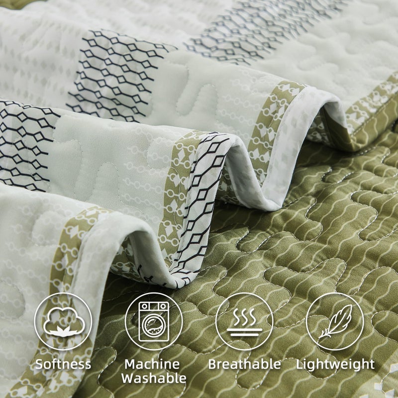 Andency أند آند آند كوين لحاف الفراش مجموعة الزيتون 3 قطع رقمية خضراء خضراء مخططة الفائقة ناعمة أغطية الأسرّة الخفيفة الوزن المحددة مع 2 وسادة شمس لجميع الفصول (90 "" x96 ") - Image 5