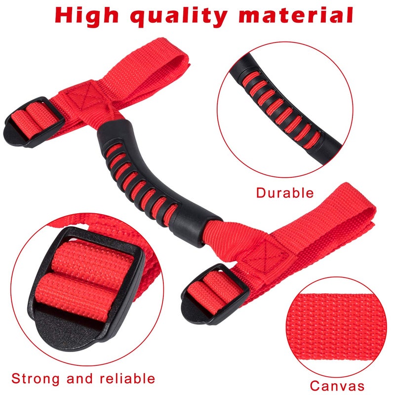 Danti 4 x Roll Bar Grab Handles Grip Handle for Jeep Wrangler YJ TJ JK JK JL JLU Sports Sahara Freedom Rubicon X & Unlimited 1955-2021 (Red) - Image 4