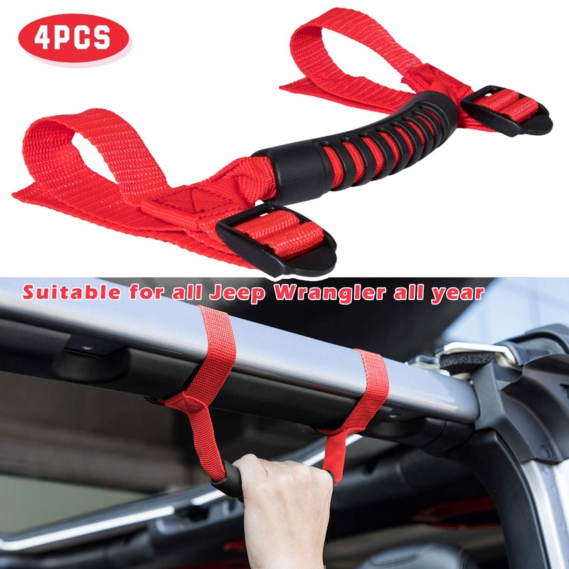 Danti 4 x Roll Bar Grab Handles Grip Handle for Jeep Wrangler YJ TJ JK JK JL JLU Sports Sahara Freedom Rubicon X & Unlimited 1955-2021 (Red) - Image 2