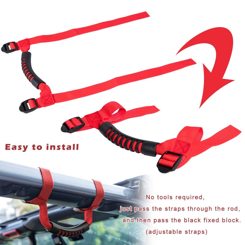 Danti 4 x Roll Bar Grab Handles Grip Handle for Jeep Wrangler YJ TJ JK JK JL JLU Sports Sahara Freedom Rubicon X & Unlimited 1955-2021 (Red) - Image 5