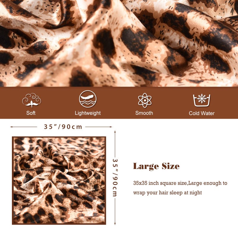EIysee 35 x 35 Women's Fashion Pattern Large Square Silk Like Hair Scarf Head Sleeping Wrap Satin Neck Bandana for Gift (Leopard print-black border)â€¦ - Image 4
