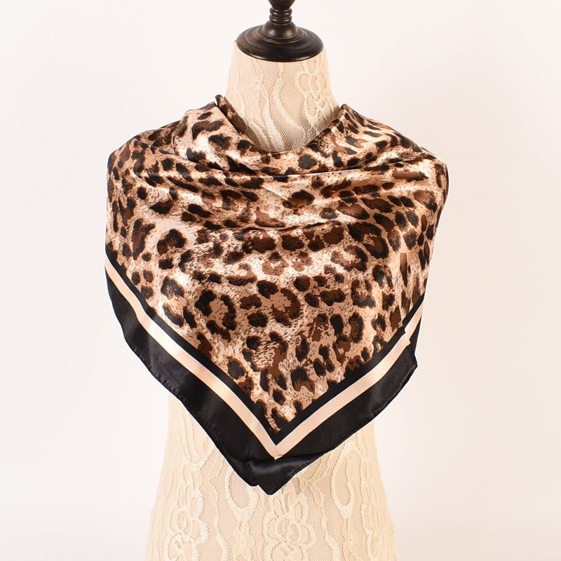 EIysee 35 x 35 Women's Fashion Pattern Large Square Silk Like Hair Scarf Head Sleeping Wrap Satin Neck Bandana for Gift (Leopard print-black border)â€¦ - Image 3