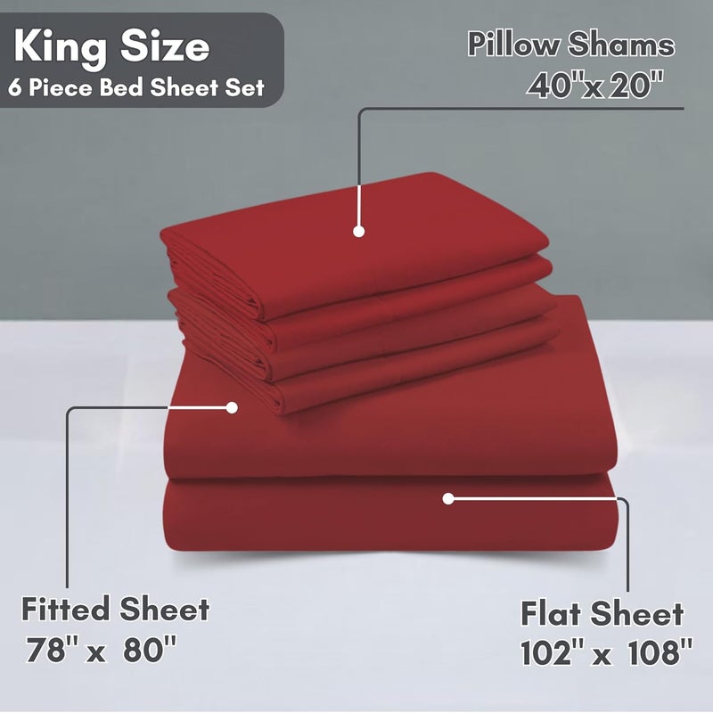 FOAM CRAFT Luxury Quality 6 Piece Bed Sheet Set - King Size, Red - Image 2