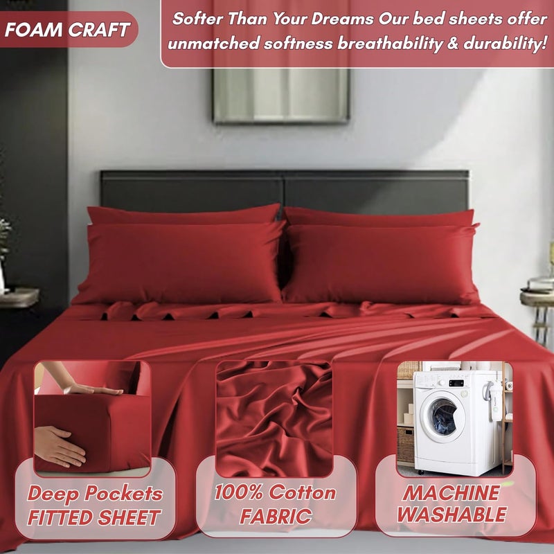 FOAM CRAFT Luxury Quality 6 Piece Bed Sheet Set - King Size, Red - Image 4