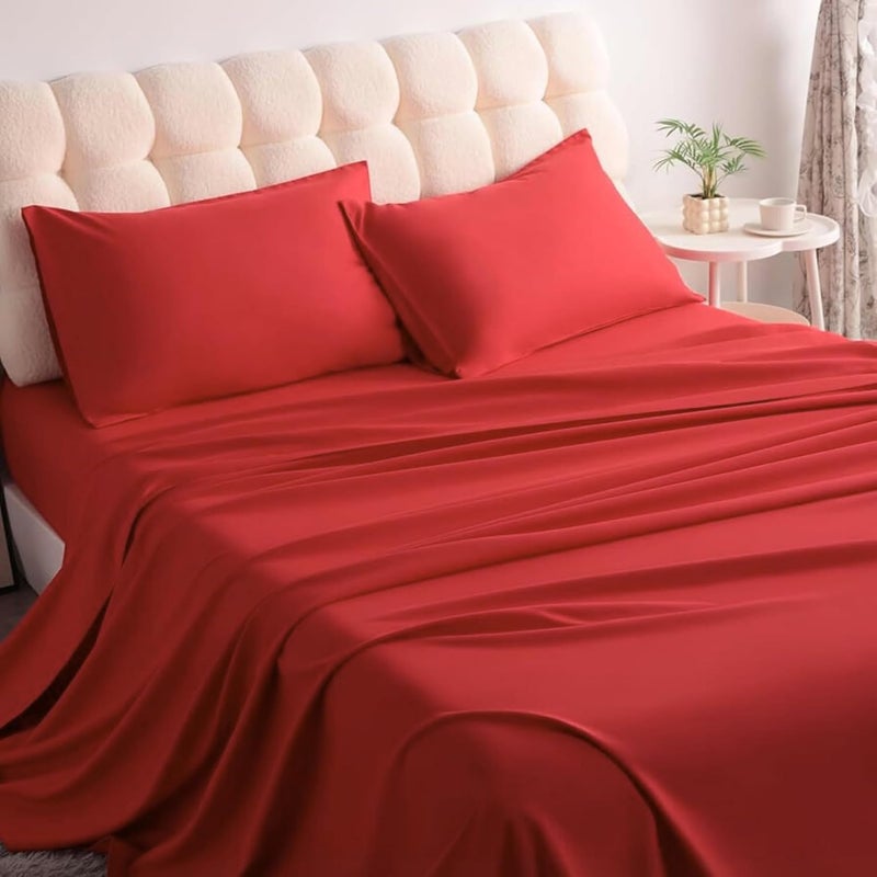 FOAM CRAFT Luxury Quality 6 Piece Bed Sheet Set - King Size, Red - Image 1