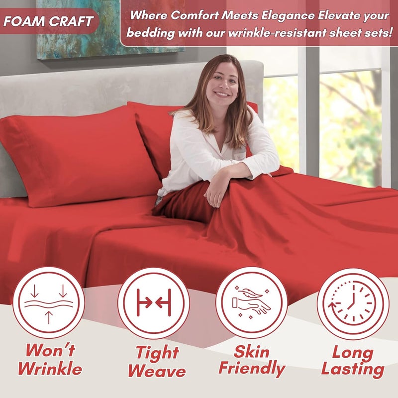 FOAM CRAFT Luxury Quality 6 Piece Bed Sheet Set - King Size, Red - Image 3