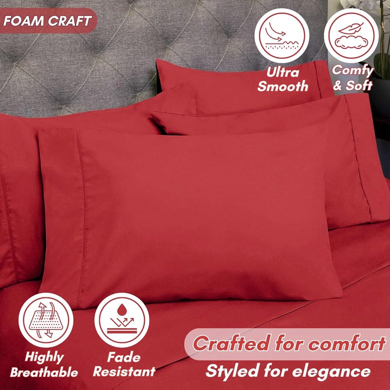 FOAM CRAFT Luxury Quality 6 Piece Bed Sheet Set - King Size, Red - Image 5