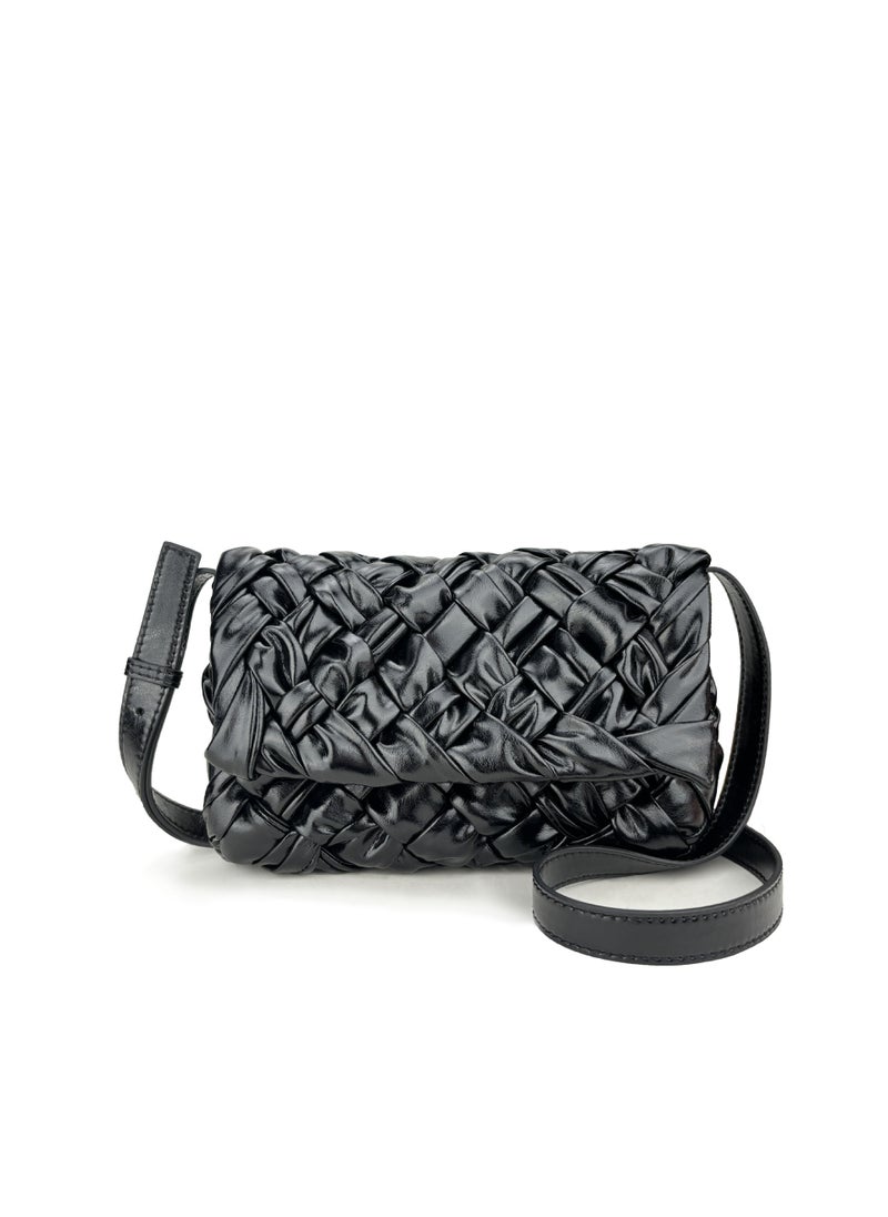 Generic - 2024 New Fashionable Trendy BV Oil Wax Silk Scarf Pleated Handicraft Woven Crossbody Single Shoulder Bag Motorcycle Equipment Ac black - Image 1