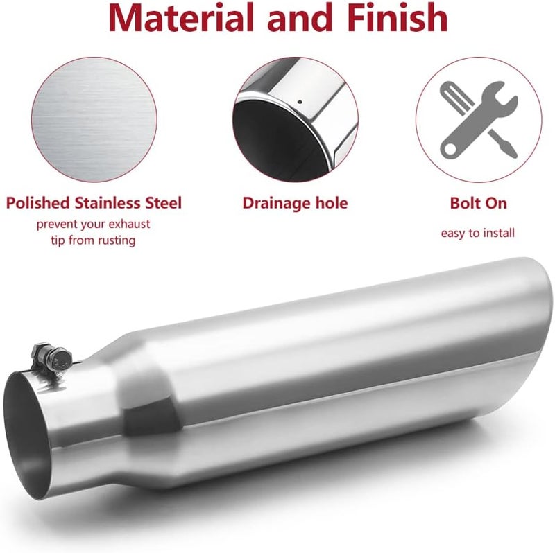 LCGP 3" Inlet Black Exhaust Tip - Universal Bolt On Stainless Steel Diesel Exhaust Tailpipe Tip - Image 3