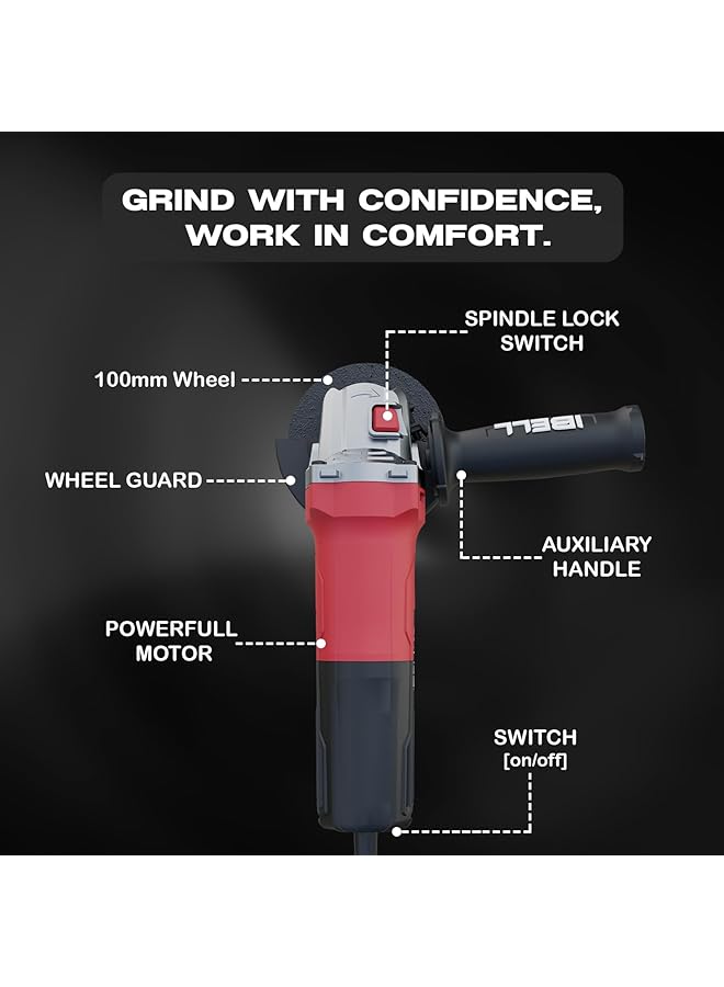 آي بيل ماكينة صنفرة زاوية AG10 68 680W قرص محرك نحاسي عالي التحمل بقطر 100 مم 11000 دورة في الدقيقة مع عجلة صنفرة وواقي… - Image 4