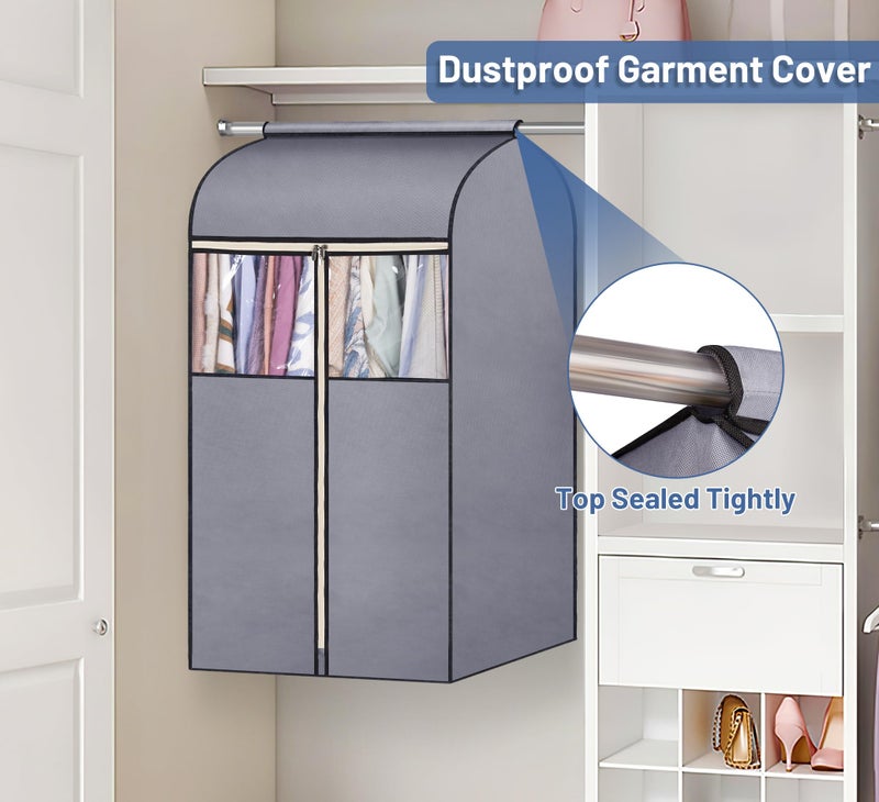 SLEEPING LAMB 35" Garment Bags for Hanging Clothes Storage, Sealed Completely Clothing Rack with Cover with Zipper Clear PVC Window Coat Cover for Closet, Sweaters, Suits protector, 2 Packs, Grey - Image 2