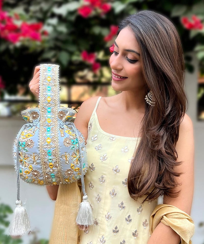 MASQ by Q-One Embroidered Silk Potli Bags - Handcrafted for Weddings, Festive Season & Special Occasions with Beads and Sequins - Made in India - Image 3