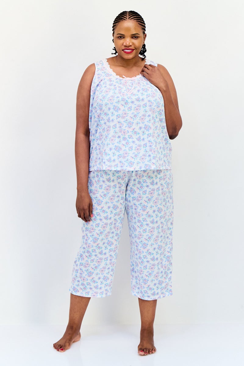 Celestial Dreams Women Plus Size 2Pc Set Floral Print Pajama, Multicolor - Image 1