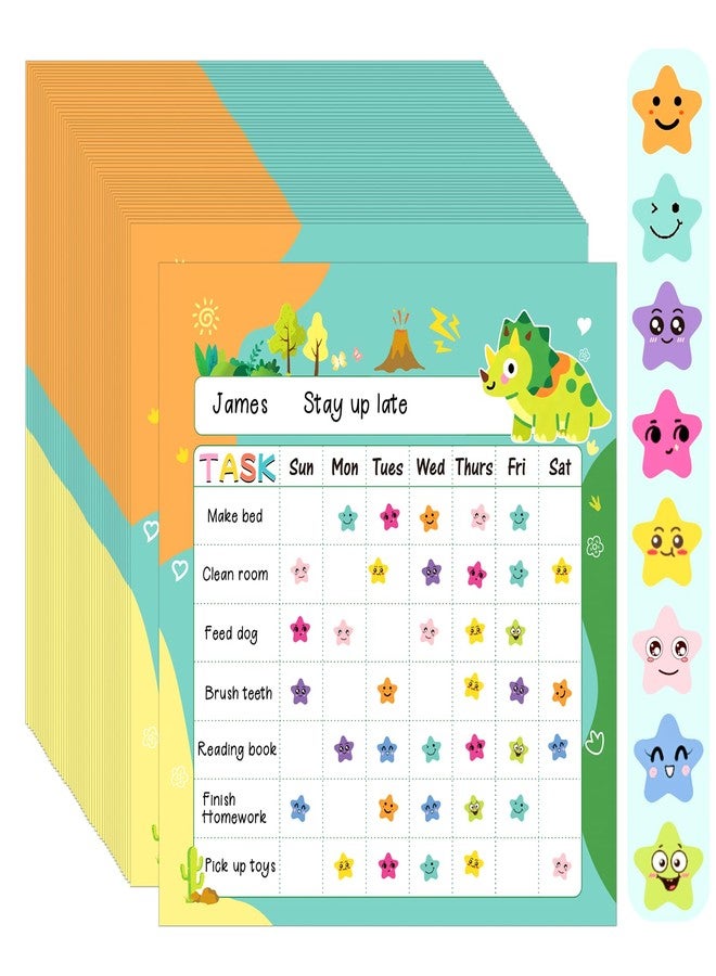 Roamall Reward Chart for Kids 70 Pack - Chore Chart for Kids at Home Incentive Behavior Chart with 2640 Star Stickers for Toddlers Sticker Chart for Teachers Classroom Rewards Potty Training (Dinosaur) - Image 1