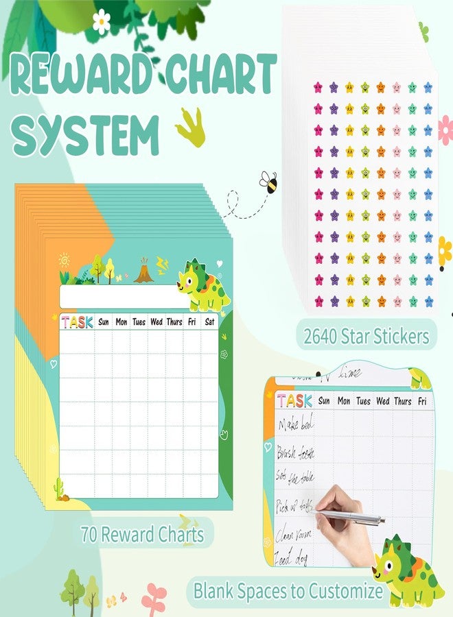 Roamall Reward Chart for Kids 70 Pack - Chore Chart for Kids at Home Incentive Behavior Chart with 2640 Star Stickers for Toddlers Sticker Chart for Teachers Classroom Rewards Potty Training (Dinosaur) - Image 3