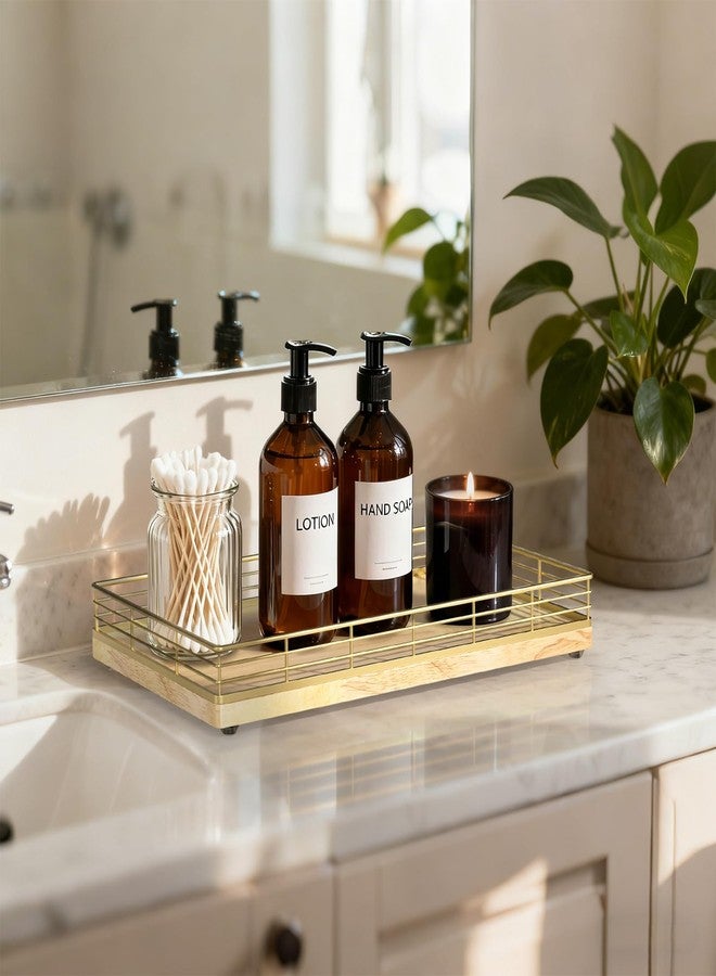 Focusonit Oka Wood Toilet Tank Tray - 13" x 8" Back of Toilet Topper Basket, Bathroom Vanity Tray for Countertop, Natural & Golden Frame - Image 2