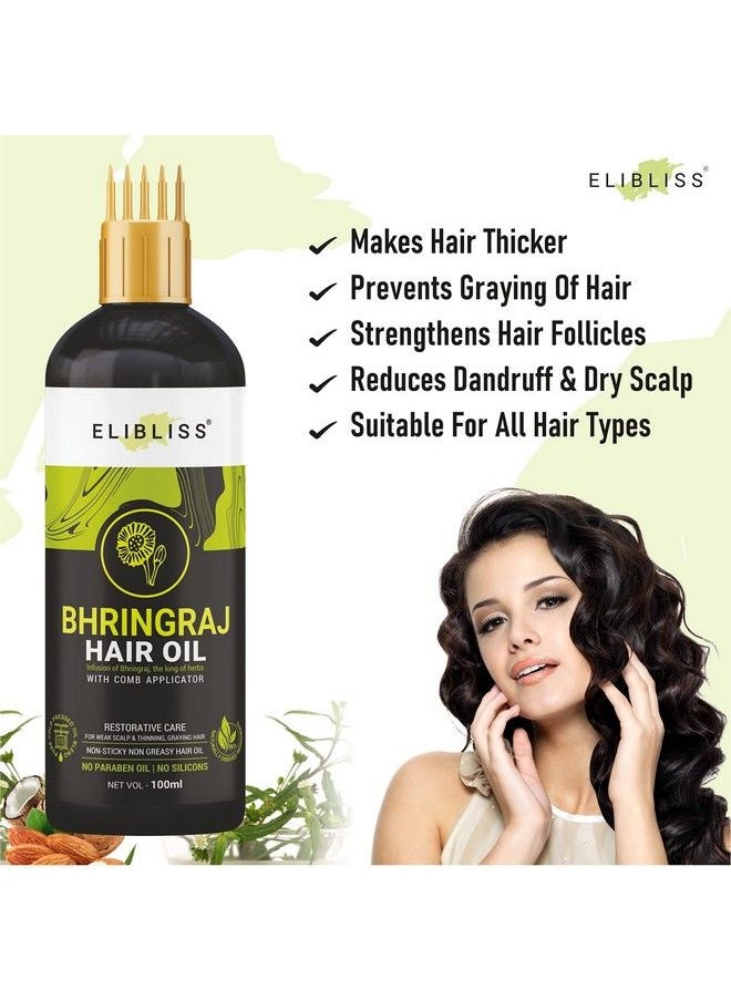 ELIBLISS Bhringraj Hair Oil With Comb Applicator For All Hair Types 100Ml  - Image 3