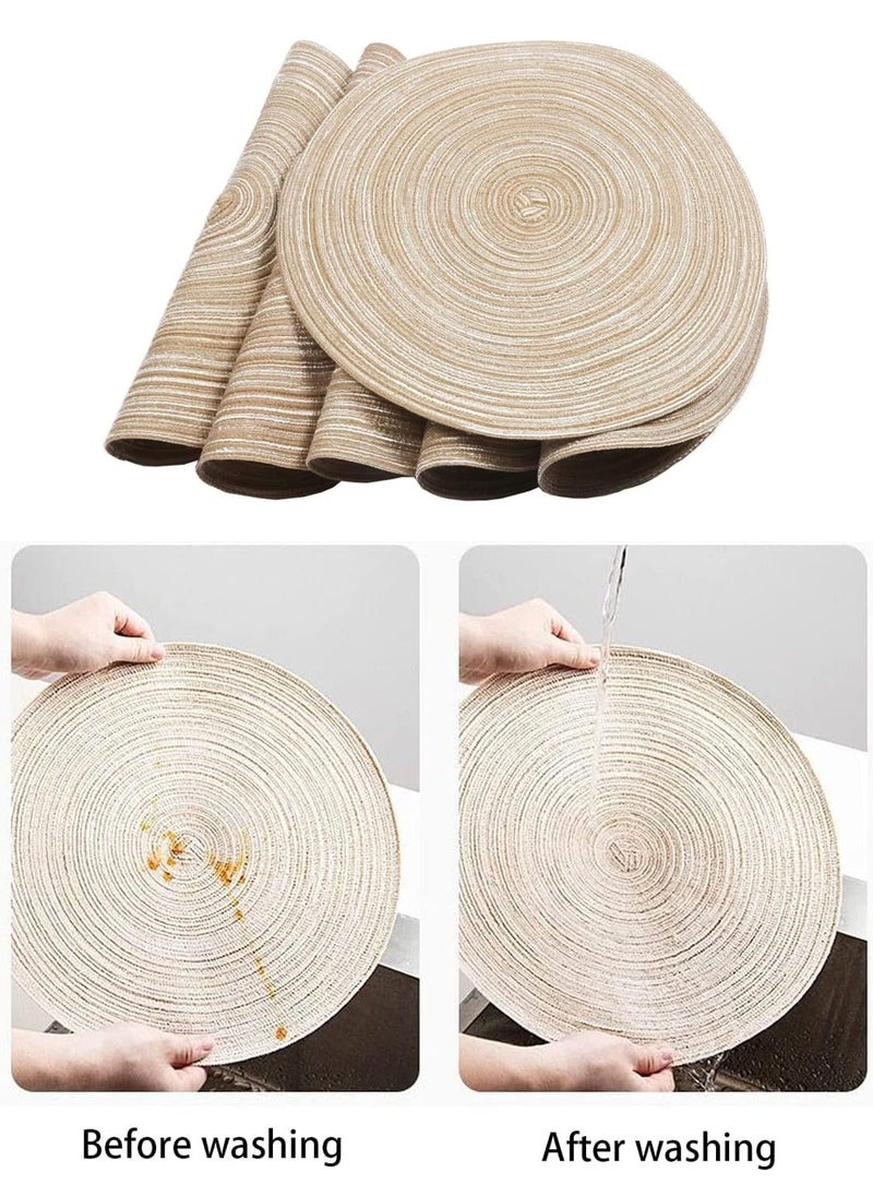 LEOKOR 4 Pack Round Woven Heat Resistant and Anti-Skid Table Mats Kitchen Table Place Mats  - Image 5