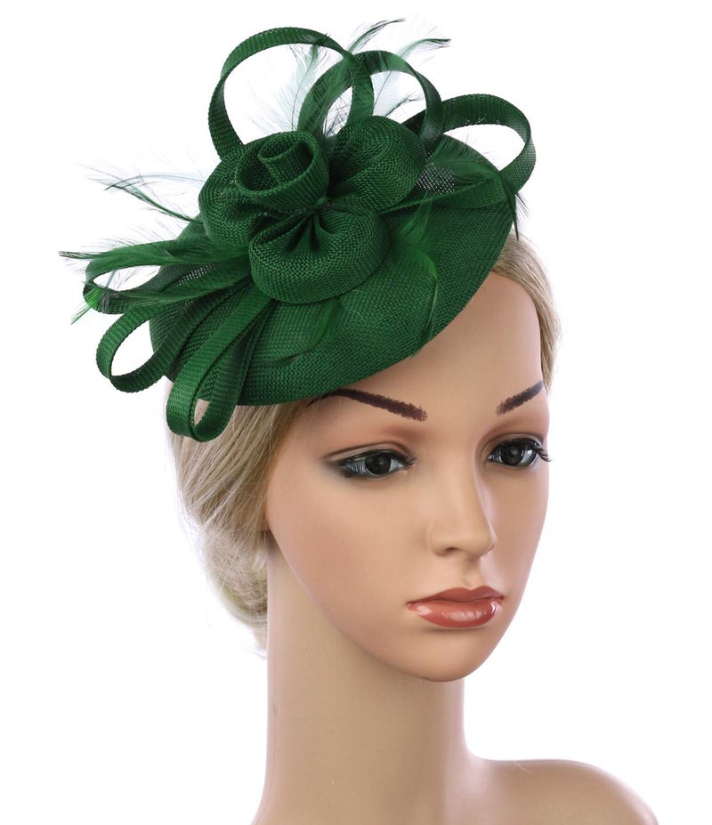 ZX Z&X Wedding Fascinator Church Derby Hat Sinamay Pillbox Hats for Women Tea Party Cocktail with Headband Hair Clip Green - Image 5