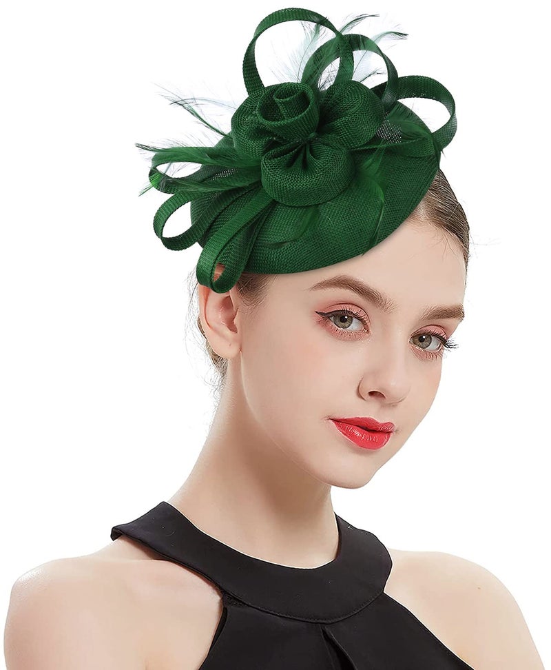 ZX Z&X Wedding Fascinator Church Derby Hat Sinamay Pillbox Hats for Women Tea Party Cocktail with Headband Hair Clip Green - Image 3